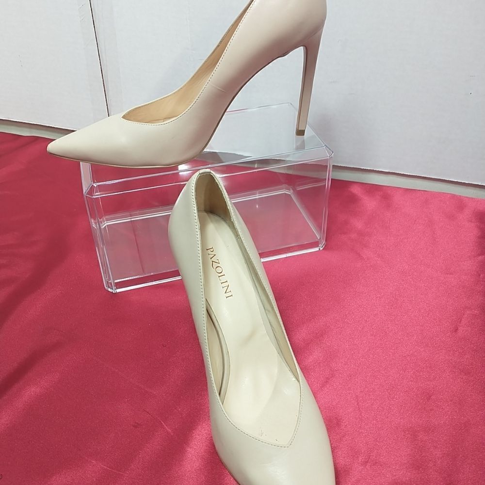 Pazolini Beige Patent Leather Heel Pump Shoes Size 38.5/US 8.5.